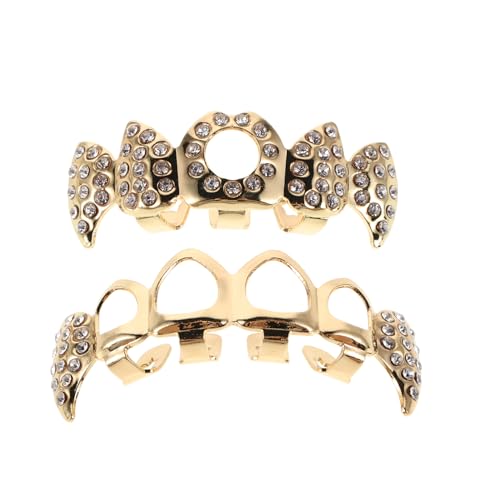 GALPADA Zahngrill Mit Strasssteinen in Gold Vampirzahngrill Für Halloween-mottopartys Und Cosplay Leicht Und Atmungsaktiv Passend Für Zahnformen von GALPADA