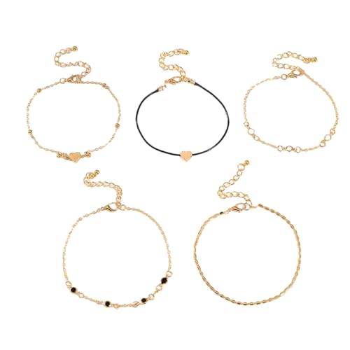 GALPADA Fußkettchen Damen Gold Herzanhänger Mehr Stück Boho Perlen Fußkettchenschmuck Stapelbar Strand Fußkette für Frauen Mädchen Sommer Schmuck Accessoire von GALPADA
