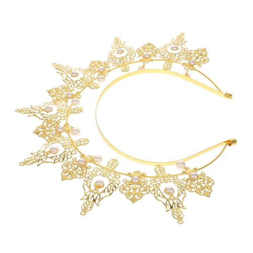 GALPADA Goldenes Jungfrau-Kronen-Stirnband Braut Stirnband Halloween-hochzeitskrone Griechische Göttin Kopfschmuck Göttin Haarband Gothic-Lolita-Krone Hochzeit Göttin Tiara Perle von GALPADA