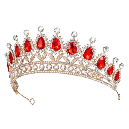 GALPADA Goldfarbene mit Roten Strasssteinen Verzierte Haarspange Funkelndes Brautdiadem und Geburtstags Kopfschmuck für Mädchen Festliches Accessoire für Hochzeit Party und Besondere von GALPADA