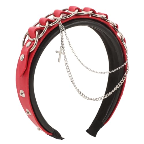 GALPADA Gothic Stirnband Damen Punk Lolita Haarschmuck mit Nieten Ketten Kreuz Rotes Kopfband für Festivals Cosplay und Alltag von GALPADA