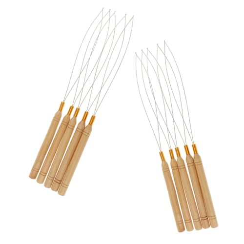 GALPADA Haarverlängerungswerkzeug 10 Stück Holzgriff Häkelnadeln für Mikroringe und Perlen Rutschfestes Ziehhaken Werkzeug für Friseursalons und Selbstgemacht Haarverlängerungen von GALPADA