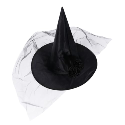GALPADA 1stück Hexenhut Für Halloween Schwarze Masquerade-kopfbedeckung Mit Netz Und Blumen Perfektes Kostümzubehör Für Cosplay Und Partys Für Und von GALPADA