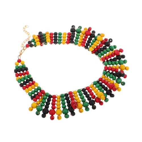 GALPADA Holzperlenkette Im Afrikanischen Stil Handgemachte Bunte Perlenkette Mehrschichtige Halskette Aus Holzperlen Ethnische Perlenhalskette Für Gewebtes Holzschmuck- von GALPADA