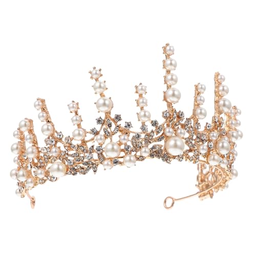 GALPADA Handgefertigte Braut Tiara mit Perlen und Strass Leichte Hochzeit Krone Haar Schmuck für Frauen und Mädchen Stirnband für Braut und Brautjungfer Goldfarben von GALPADA