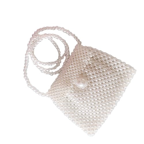 GALPADA Handgefertigte Perlen-handytasche Abendtasche Für Frauen Beuteltasche Mit Schulterriemen Für Hochzeiten Partys Und Täglichen Gebrauch Weiße Farbe von GALPADA