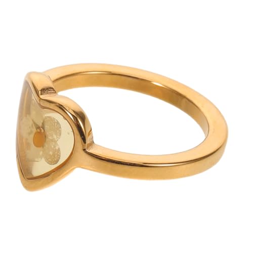 GALPADA Handgemachter Schmuckring mit Getrockneten Blumen Goldplattierter Herzring aus Edelstahl Filigraner Statement-ring für Damen Leichter Schmuck für Alltag und Geschenk von GALPADA