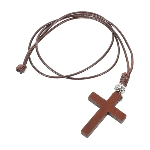 GALPADA Holzkreuz Anhänger Mit Kette Religiöser Schmuck Aus Holz Kruzifix Für Frauen Und Männer Naturmaterial Halskette Mit Kreuz Lang Anpassbar von GALPADA