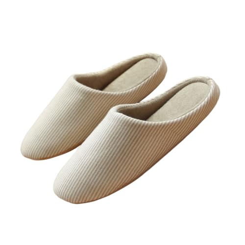 GALPADA Herbst Winter Baumwoll Hausschuhe Rutschfest Leise Atmungsaktiv Indoor Slippers Beige Komfortabel Langlebig Suede Sohle von GALPADA