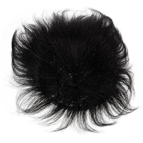GALPADA Herren Echthaar Haarteil Natürlicher Schwarz Bald Patch Perücke Kopfhaut Abdeckung Maschinell Gewebt für Männer mit Haarausfall von GALPADA