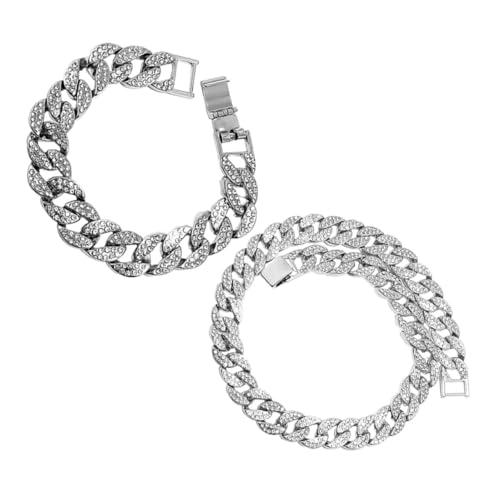 GALPADA Hip Hop Schmuck Herren Kubanische Kette und Armband mit Strass Besetzt Silberfarben Halskette Armband Robustes Legierungsmaterial für Partys und Alltag von GALPADA