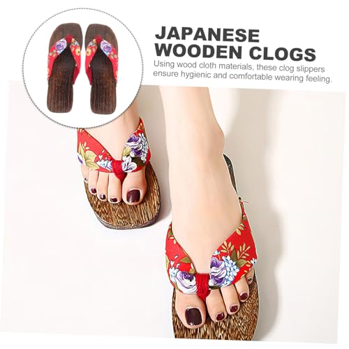 GALPADA Japanische Damen Holzclogs Hausschuhe Rutschfest Leicht Tragbar Modische Sandalen mit Druckpolster für Indoor Nutzung Wohnzimmer Küche Strand von GALPADA