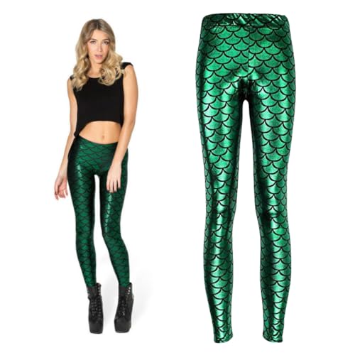 GALPADA High Rise Leggings Karnevalskostüm Leggings Dame Schwan_z Hoch XXL Hosen Grün Dacron Cosplay Footless Hologramm Strumpfhosen Kostüm Sportbekleidung Stilvolle Schwimmhose Unterwasserwelt Kostüm von GALPADA