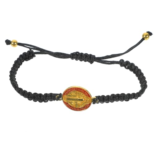 GALPADA Katholisches Handgefertigtes Verstellbares Armband Herren Schwarzes Geflochtenes Benediktiner Symbol Religiöses Schmuckstück Leicht und Vielseitig für Alltag und Besondere Anlässe von GALPADA