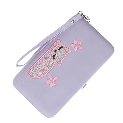 GALPADA Damenbrieftasche Mit Katzenstickmuster Geldbörse Mit Reißverschluss Lange Damengeldbörse Vielseitige Damenhandtasche Mehrere Kartenfächer Tasche Für Bargeld Und Karten von GALPADA