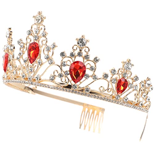 GALPADA Krone Haarschmuck barocke Tiara Hochzeit Stirnband Diademe Hochzeits-Tiara Braut-Tiara Geburtstagsaccessoires für Frauen Strasssteine Kopfbedeckung Zylinder Zubehör Fräulein rot von GALPADA