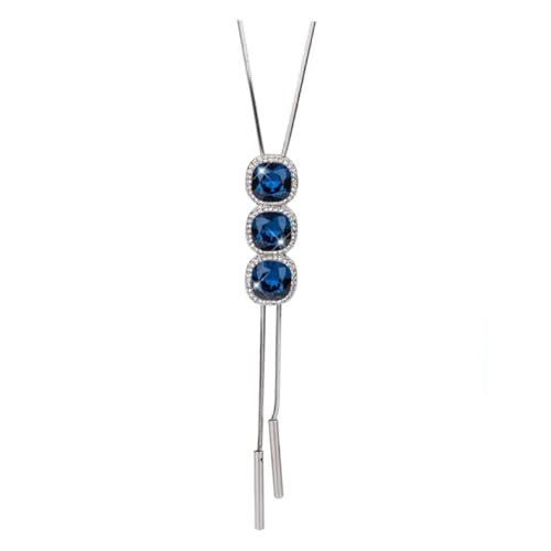 GALPADA Lange Damen Halskette mit Blauen Anhänger Modischer Strass Schmuck Quasten Design Vielseitig Kombinierbar für Herbst und Winter Elegant zu Partys und Alltag von GALPADA