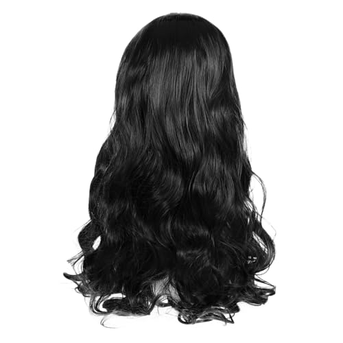 GALPADA Lange Gewellte Perücke für Frauen Synthetisches Hitzebeständiges Haar Mittiger Scheitel Natürliches Aussehen Vielseitig für Party Cosplay und Alltag Schwarz von GALPADA