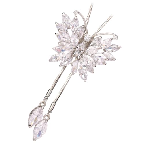 GALPADA Lange Schmetterling Kette mit Zirkonia Anhänger Verstellbare Damen Sweater Necklace Modischer Pullover Schmuck für Frauen Vielseitig Kombinierbar zu Kleid und Mantel von GALPADA