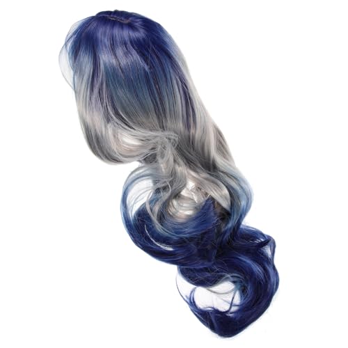 GALPADA Langhaar Perücke Damen Lange Wellige Lockige Synthetische Perücke mit Farbverlauf Blau Atmungsaktives Netz Leicht und Komfortabel für Alltag Party Cosplay und Besondere Anlässe von GALPADA