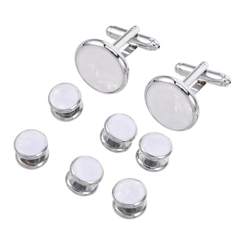 GALPADA Manschettenknöpfe Set Herren Rund Weißer Muschel Cufflinks für Business Hemd Französische Manschetten Knöpfe mit Passenden Hemdknöpfen Elegant für Hochzeit Party von GALPADA