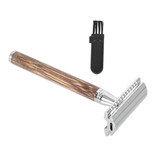 GALPADA Manueller Bart Rasierer mit Bambusgriff Doppelseitiger Vintage Sicherheitsrasierer Klingenfrei Tragbares Hautfreundliches Bartpflege tool für Präzise und Komfortable Nassrasur zu von GALPADA