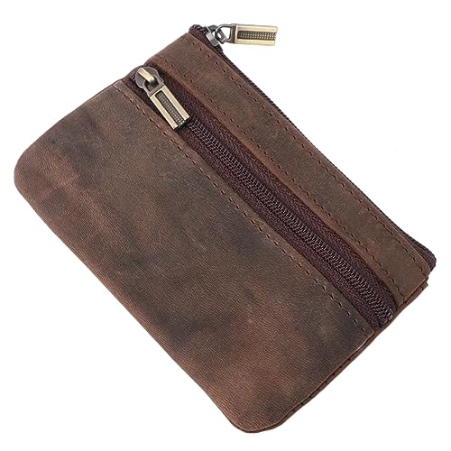 GALPADA Mini Praktische Geldbörse Aus Multifunktionale Vintage Kurz Münztasche Mit Reißverschluss Für Damen Und Herren Dunkelbraun Für Karten Geld Und Schlüssel von GALPADA