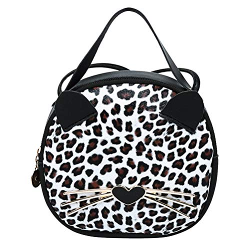 GALPADA Mini Leopard Umhängetasche Crossbody Tasche Handtasche Süße Katzen- Tasche Runde Münzbrettung für Kinder Frauen Teenager Mädchen von GALPADA