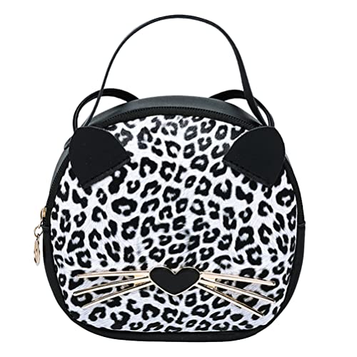 GALPADA Mini Leopard Umhängetasche Crossbody Tasche Handtasche Süße Katzen- Tasche Runde Münzbrettung für Kinder Frauen Teenager Mädchen von GALPADA