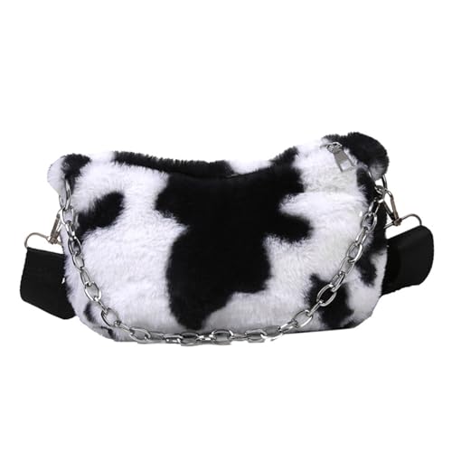 GALPADA Plüsch Umhängetasche Für Damen Mit Kuh Druck Handtasche Für Reisen Und Alltagskleidung Schlichtes Design Flauschiges Aussehen Angenehmes Handgefühl von GALPADA