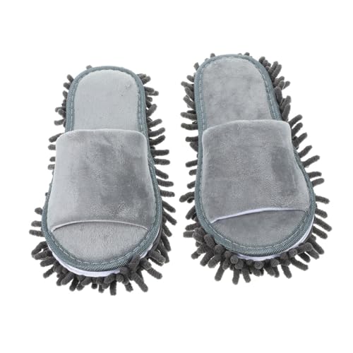 GALPADA Mopp hausschuhe Unisex Chenille Rutschfest Waschbar für Fliesen Vinyl Böden Staubwischende Hausschuhe mit Offenem Zehenbereich Praktische Graue Bodenwischer Slipper von GALPADA