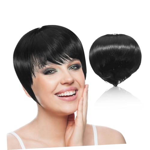 GALPADA Natürlich Aussehende Kurze Bob-Perücke mit Fransen Damen Kurzhaarschnitt Synthetische Leichte Perücke für Alltag Cosplay Halloween Schwarz von GALPADA