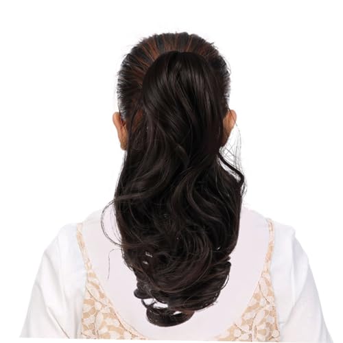 GALPADA Natürlich Aussehende Lange Gewellte Synthetische Haarverlängerung mit Kralle Clip in Ponytail Extension für Frauen Voluminös Einfach zu Tragen Modisch und Weich Braun Schwarz von GALPADA