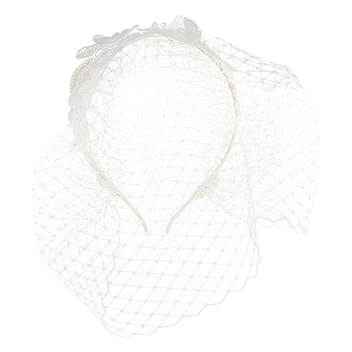 GALPADA Stirnband Aus Mesh-spitze Fascinator-hüte Schleier-fascinator-mesh-spitzen-stirnband -hochzeitstee-party-hut Braut-hochzeitsschleier Feder Zubehör Weiß Fräulein Bauch von GALPADA