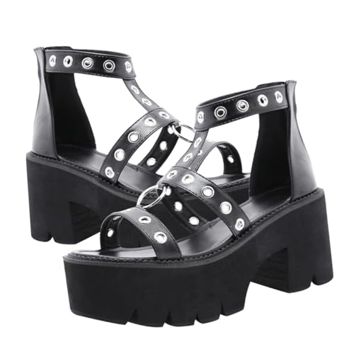 GALPADA Non skid Damen High Heels Sandalen mit Offenem Zehenbereich Metallischer Ring design Hohem Absatz Modisch und Angenehm für Festliche Anlässe und Alltag Schwarz GALPADA Non skid Damen High Heels Sandalen mit Offenem Zehenbereich Metallischer Ring design Hohem Absatz Modisch und Angenehm für Festliche Anlässe und Alltag Schwarz von GALPADA