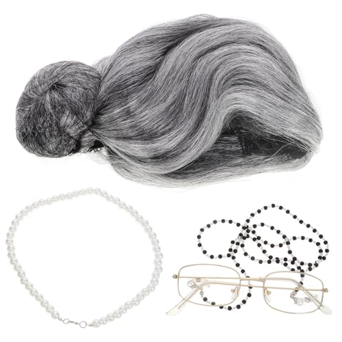 GALPADA Old Grandma Cosplay Kostüm Für Frauen Und Mädchen Schultag Halloween Inklusive Realistischer Perücke Brille Und Accessoires Für Beeindruckende Verkleidungen von GALPADA