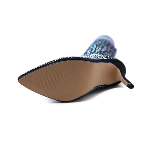 GALPADA Overknee High Heel Stiefel Damen Strass Verziert Elastisch Langschaft Komfortabel Modisch Schwarz von GALPADA