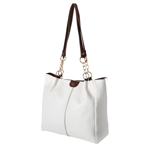 GALPADA PU Handtasche Damen Geflochtene Schultertasche Vielseitige Tote mit Mehreren Fächern Weiß Braunes Design für Sommer Alltag Arbeit und Party von GALPADA