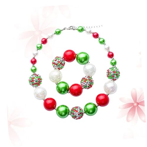 GALPADA Perlen Schmuckset Grün Teiliges aus Handgefertigter Chunky Perlenkette und Armband für Mädchen Party Weihnachtsdeko von GALPADA