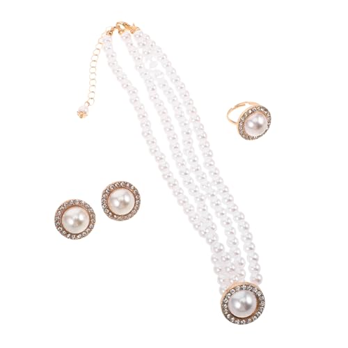 GALPADA Perlen-schmuckset mit Strass Imitation Perlen Halskette Ohrringe und Ring für Braut Schmuck Vintage Elegantes Set für Hochzeit Partys und Festliche Anlässe von GALPADA