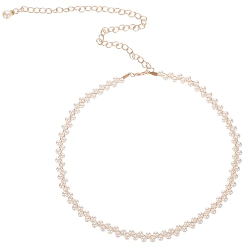 GALPADA Perlen taillenkette für Frauen Doppelte Reihe Weiße Perlen Goldfarbene Feine Gewebeoptik Eleganter Taillengürtel für Kleider Verstellbarer Brautgürtel für Hochzeit und Party von GALPADA