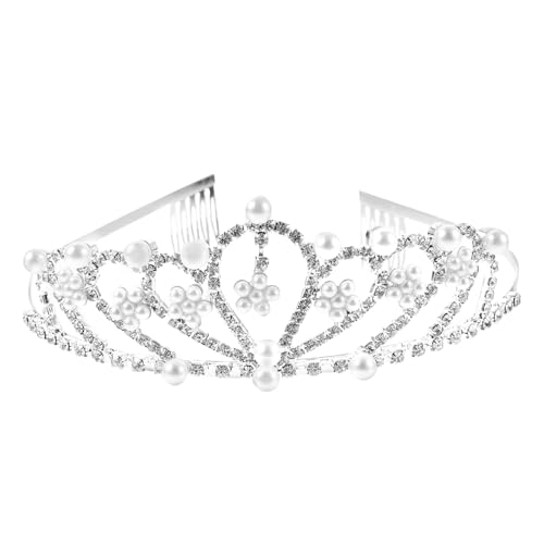 GALPADA Perlenkrone Haarschmuck für Frauen Silberner Hochzeitsschmuck Strahlendes Diadem mit Funkelnden Strasssteinen Bequemer Braut Kopfschmuck für Besondere Anlässe und Feierlichkeiten von GALPADA