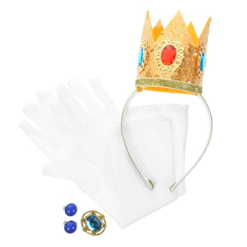 GALPADA Prinzessin Kostüm Zubehör Damen Mädchen Krone Haarreif Ohrringe Handschuhe Brosche für Karneval Halloween Cosplay Party von GALPADA
