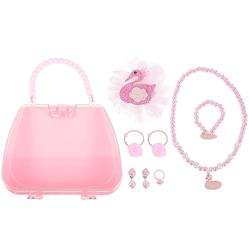 GALPADA 1 Satz Ringe Für Kinder Halskette Für Kleinkinder Schwanenarmband Rosa Ohrstecker Perlenohrringe Perlenkette Netzhaarblume Halsband Perlenfinger Plastik Schmuck Mädchen Haarnadel von GALPADA