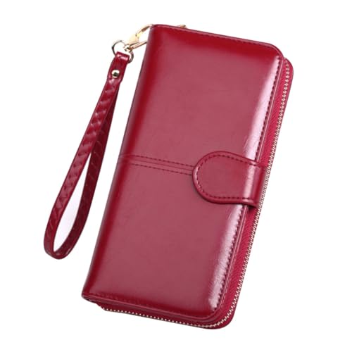 GALPADA Pu Leder Geldbörse Mit Reißverschluss Für Mobiltelefone Snap-Verschluss Geldbeutel Tragbare Clutch Weinrot Für Alltag Reisen Und Mehr von GALPADA