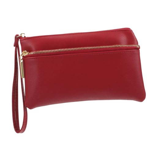GALPADA Pu-geldbörse für Damen Handtasche mit Aufbewahrung Viele Fächer Clutch Geldbörse für Damen Einfacher Reißverschluss Kompakt und Stilvoll Rot von GALPADA
