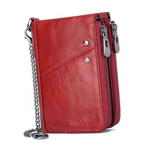 GALPADA RFID Schutz Herren Geldbörse aus Echtem Material Schlankes Rotes Portemonnaie Multifunktionaler Kreditkartenhalter und Münzfach Kompakte und Modische Clutch für Männer von GALPADA