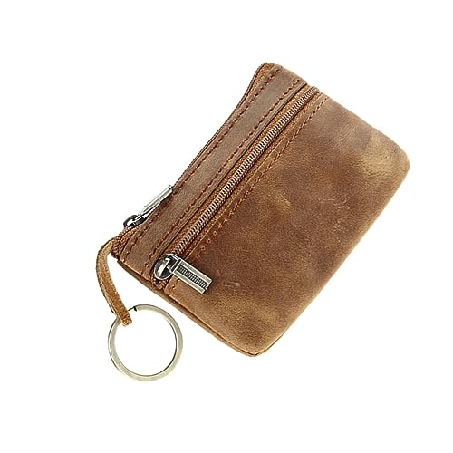 GALPADA Mini Praktische Geldbörse Aus Echtem Multifunktionale Vintage Münztasche Mit Reißverschluss Kompakter Schlüsselhalter Für Damen Und Herren Braun von GALPADA