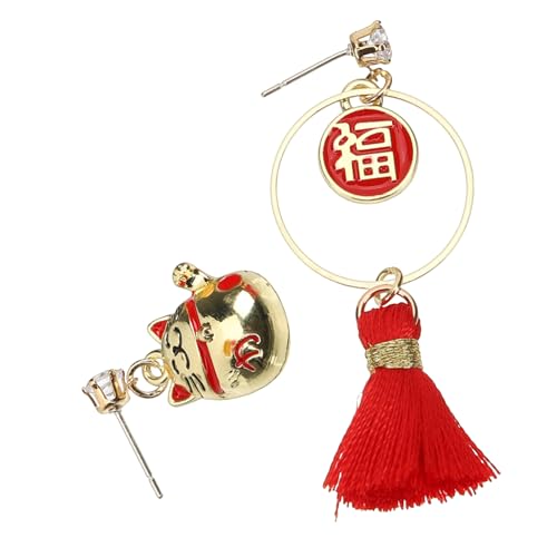 GALPADA Rote Glückskatze Ohrringe mit Quaste Ohrhänger für Damen Einzigartige Katzen Anhänger Langlebiger Ohrschmuck Festliche Accessoires für Alltag und Party von GALPADA