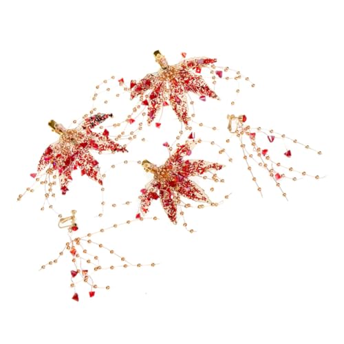 GALPADA Rotes Haarschmuck aus Goldfarbenen Haarclips und Ohrclips Eleganter Schmuck für Damen Handgefertigte Haarnadeln Modischer Kopfschmuck für Besondere Anlässe von GALPADA